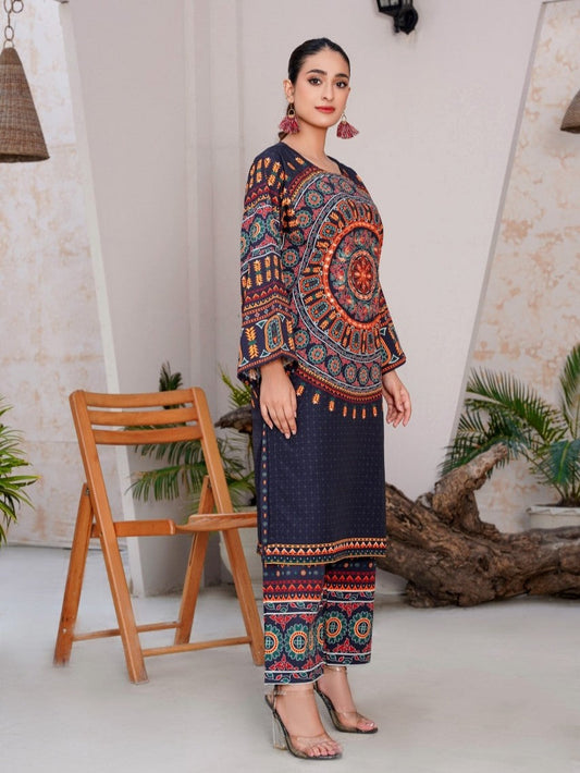 Mirror Work EMB & Printed Dress 2 Piece